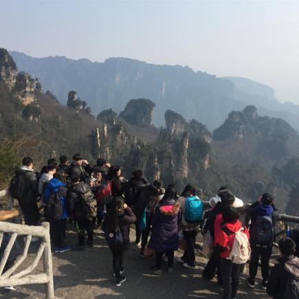 Students were visiting the  scenic spot of Yuanjiajie.