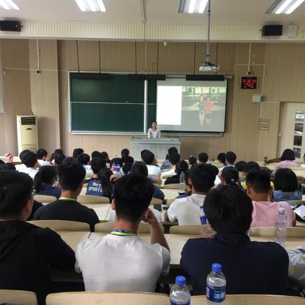 Students were attending a thematic talk in Shanghai University of Sport.